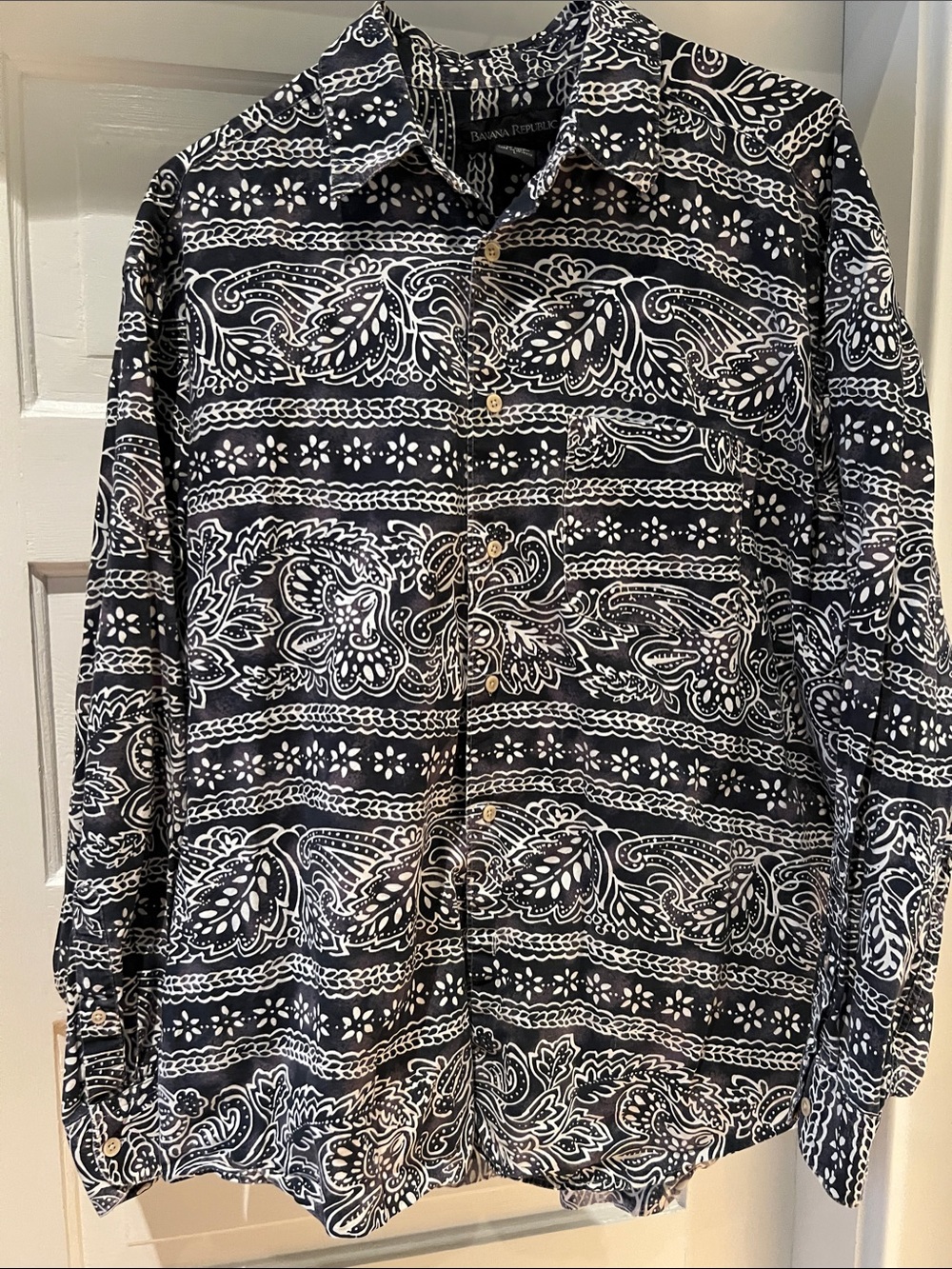 Banana Republic Indigo blue/ black and White Paisley Button-Down Shirt